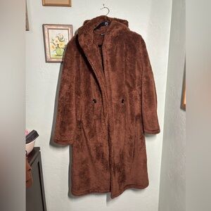 Fuzzy brown teddy coat
